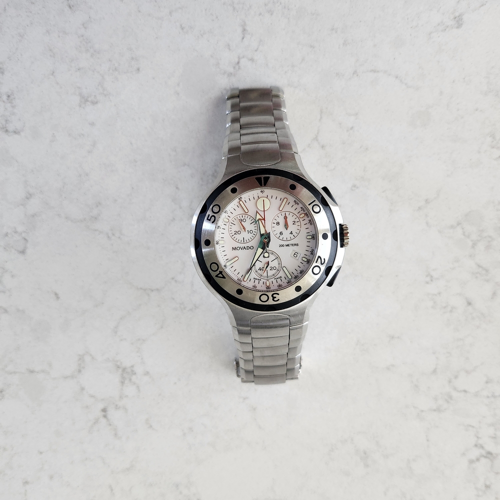 Movado Limited Edition Silver Chronograph Watch with Metal Link Bracelet